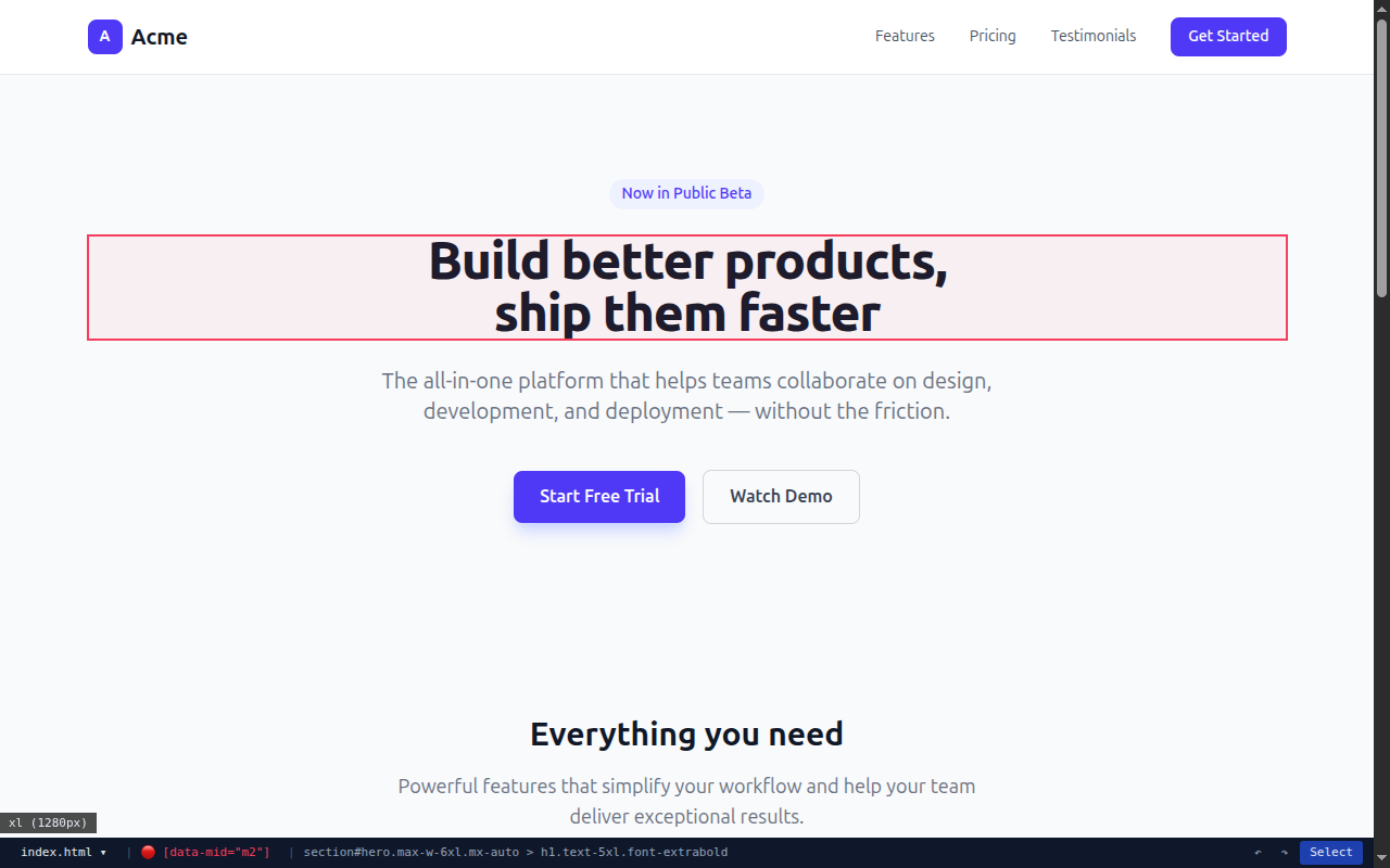 Element selection with breadcrumb bar